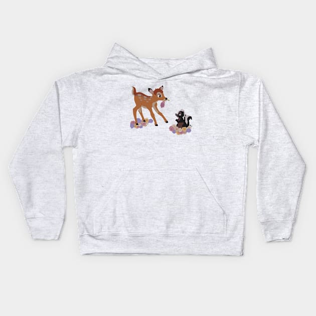 Bambi and Flower in the Flowers Kids Hoodie by cenglishdesigns